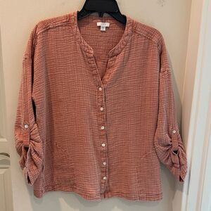 PureJill Casual Mauve Gauze Button-Down Shirt for Women size Medium Petite